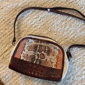 Brahmin Brown and Cream Crossbody Bag with Snakeskin Accent